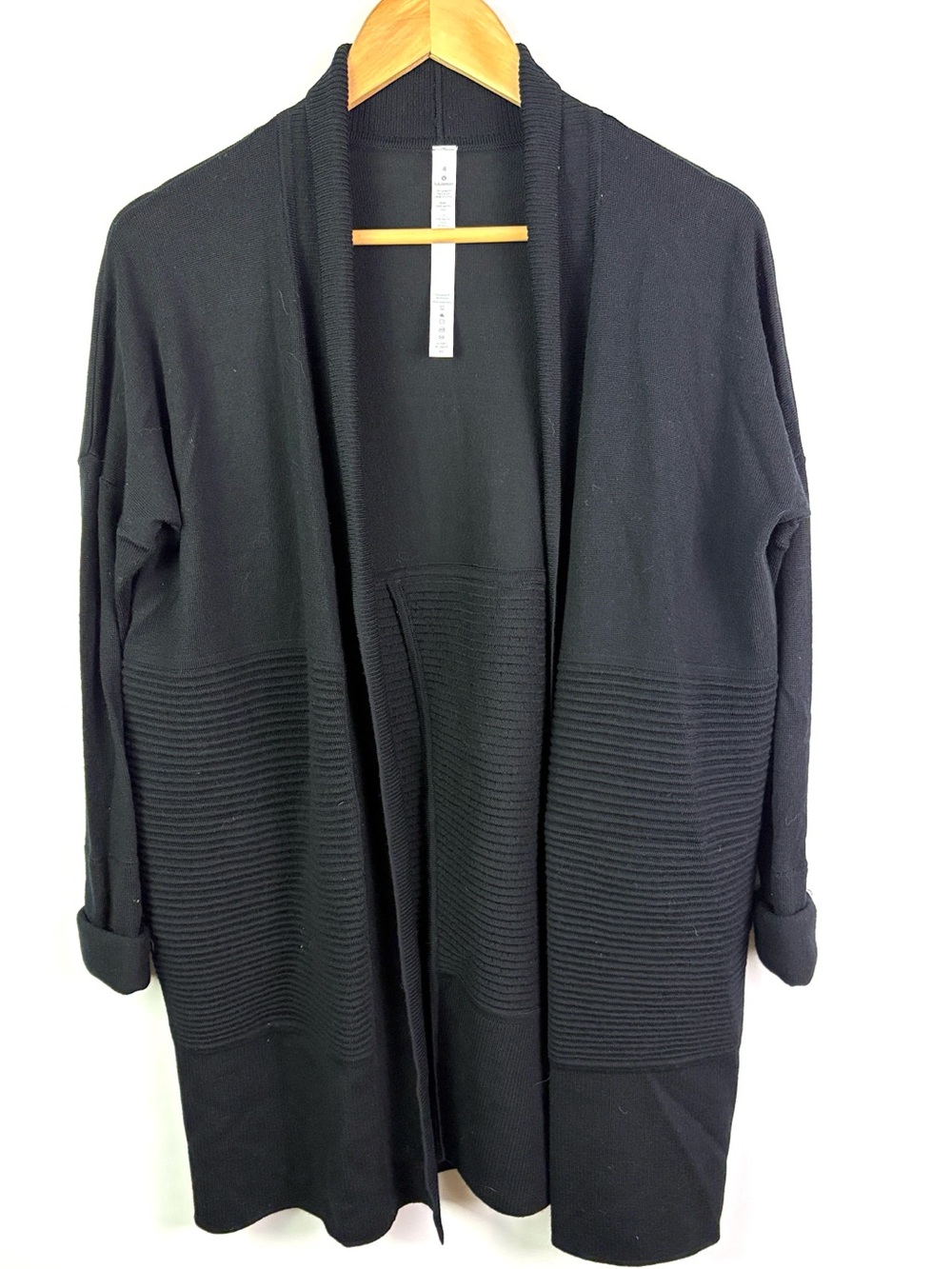 Lululemon ‘Sit in Lotus wrap II’ Open-Front Cardigan Sweater 100% wool size 4